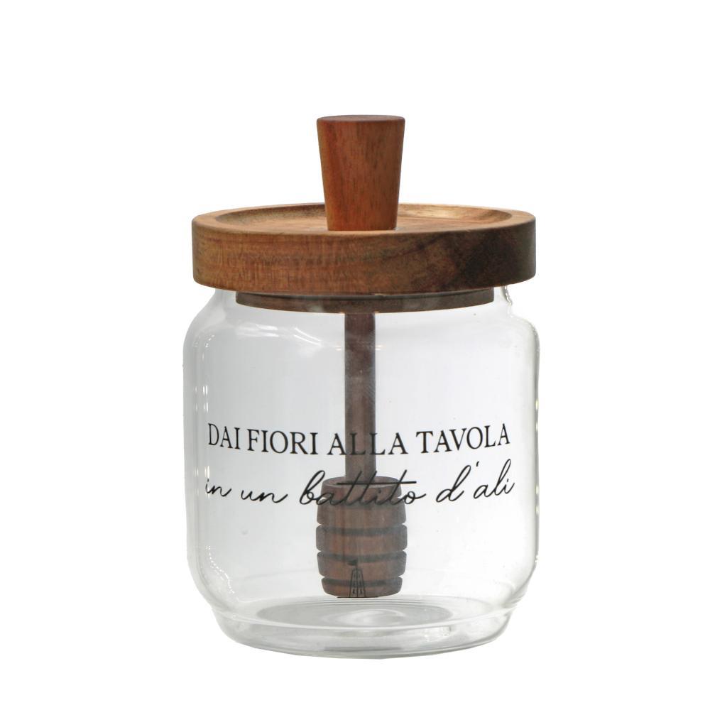 Vaso Contenitore per Miele in Vetro con Tappo in Legno – La Porcellana Bianca