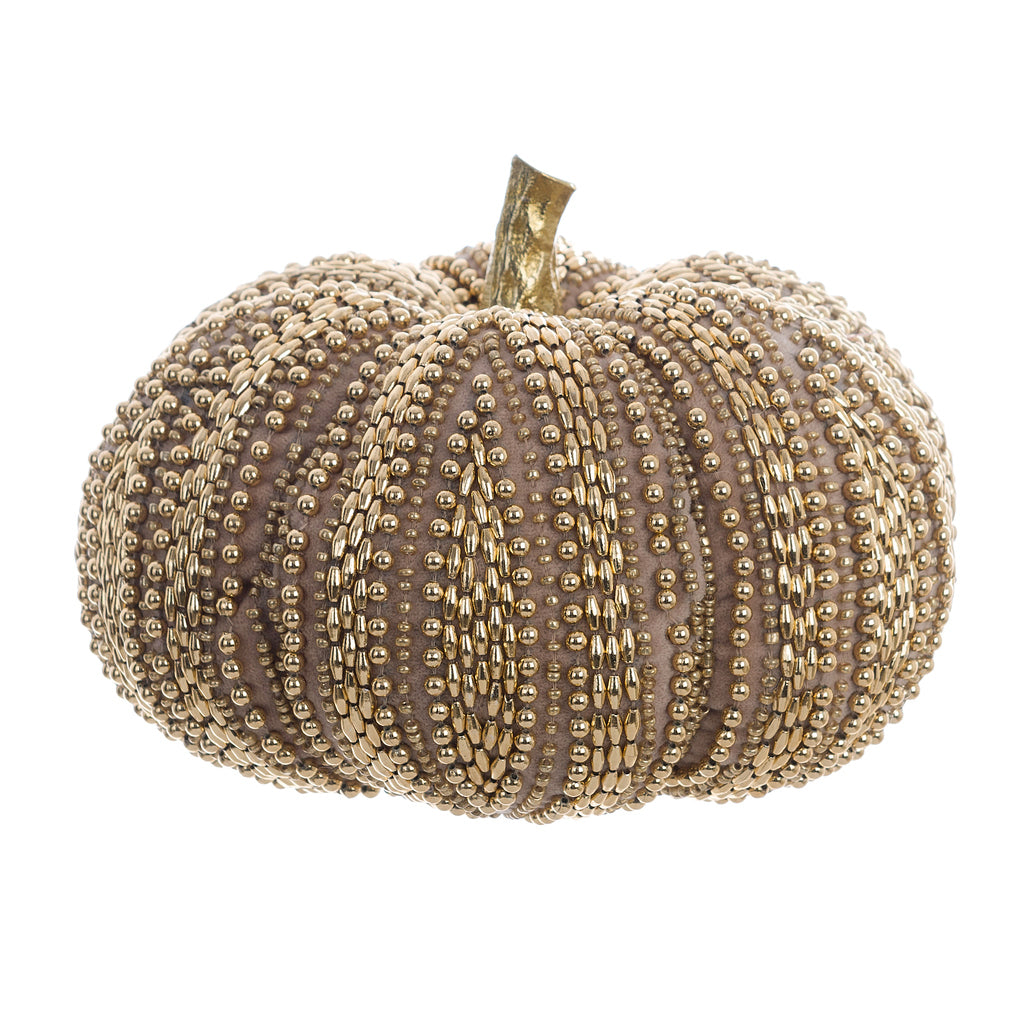 Decorazione Zucca con Perline Beige Serie “Zucche di Sogno” 27×27×14 cm- Blanc Mariclò