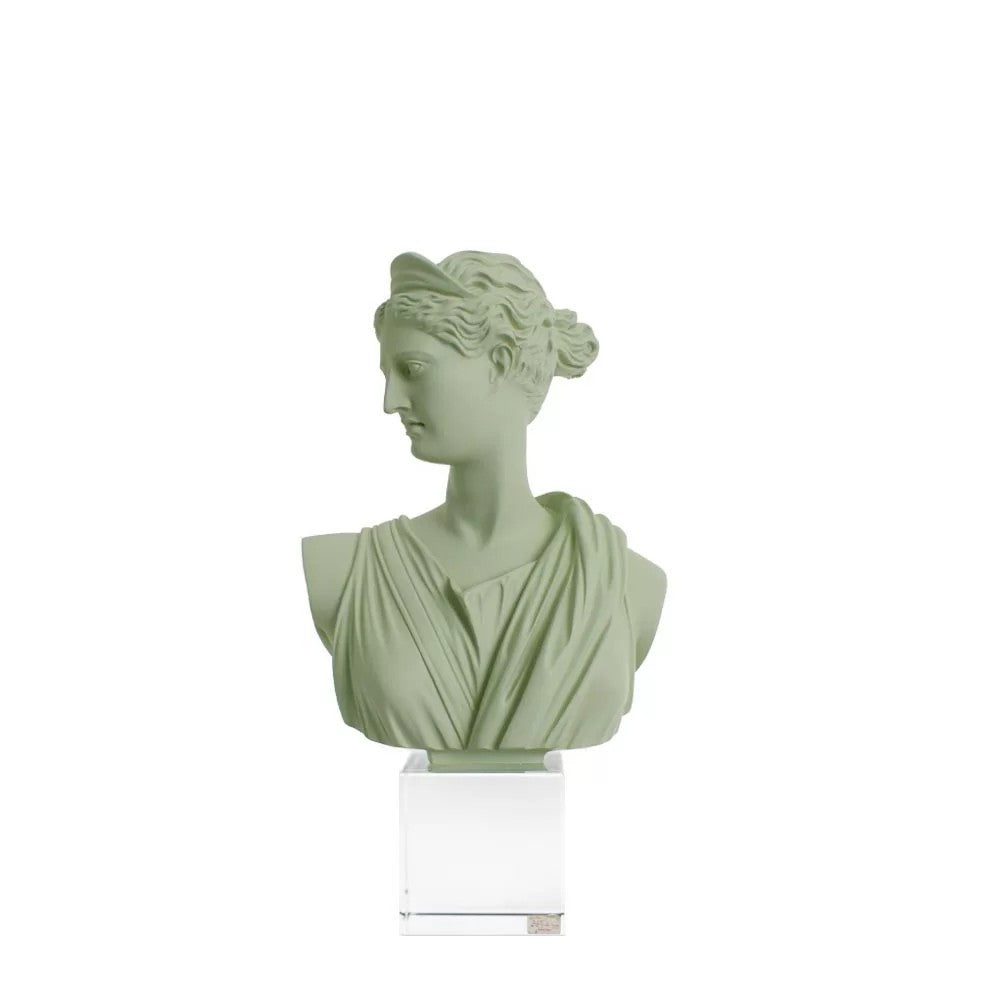 Statua a Forma di Busto di Artemide in Resina su Base in Vetro