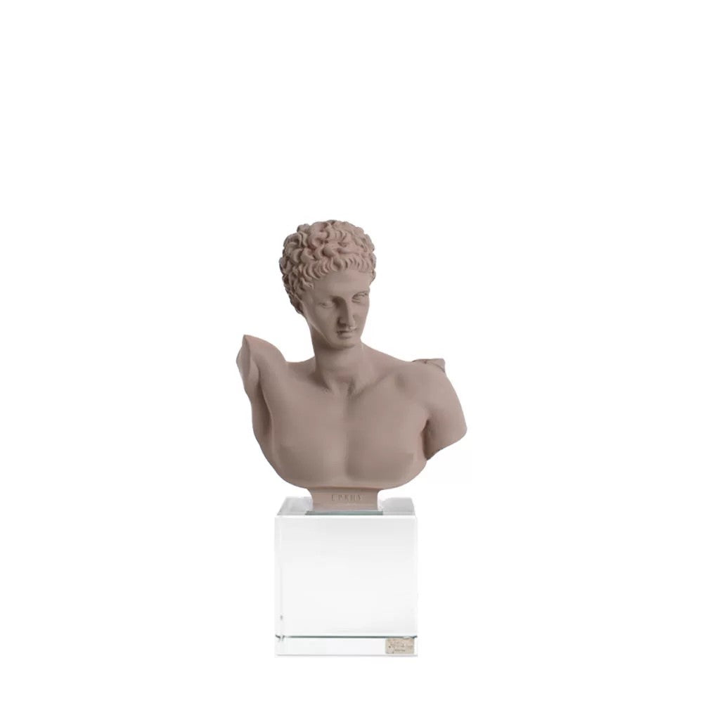 Statua a Forma di Busto di Hermes in Resina su Base in Vetro