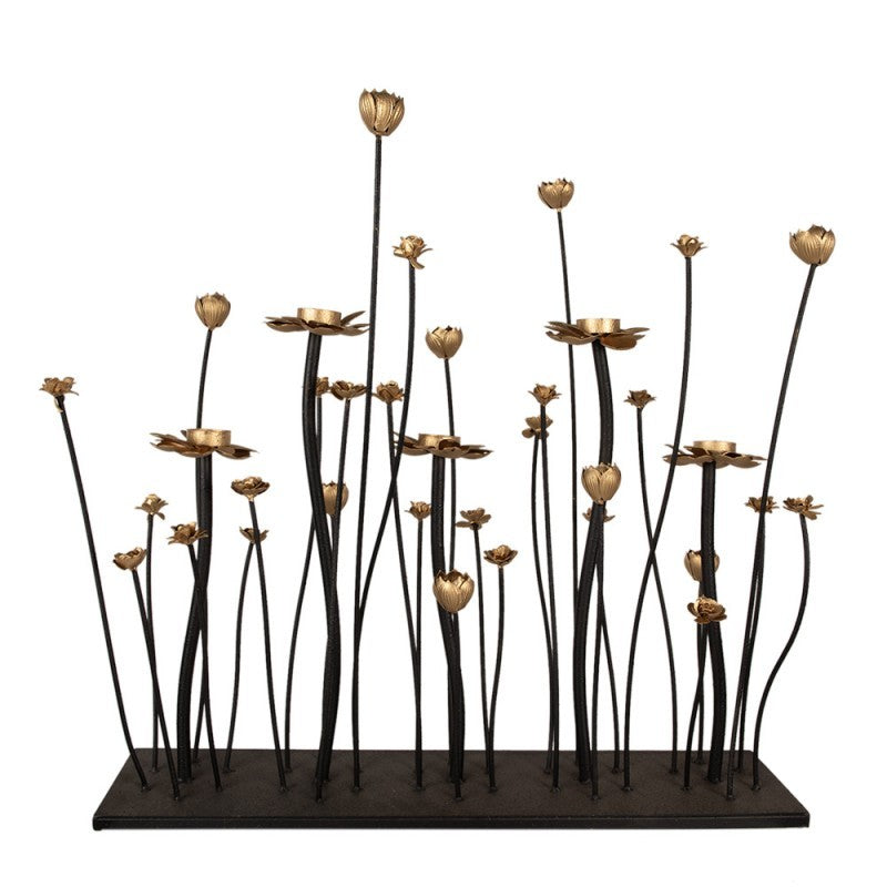 Candelabro in Ferro Nero con Motivo Floreale 66 h cm