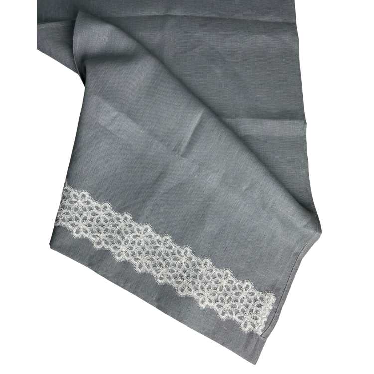 Runner in Cotone con Pizzo a Fiori Bianco - Fiori di Lena