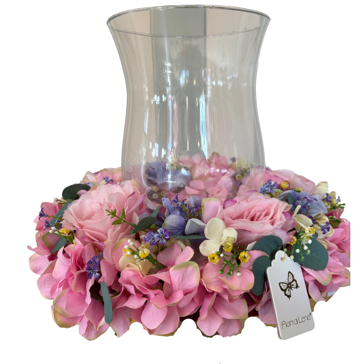 Centrotavola Fiori di Lena con Ghirlanda Artigianale e Vaso in Vetro