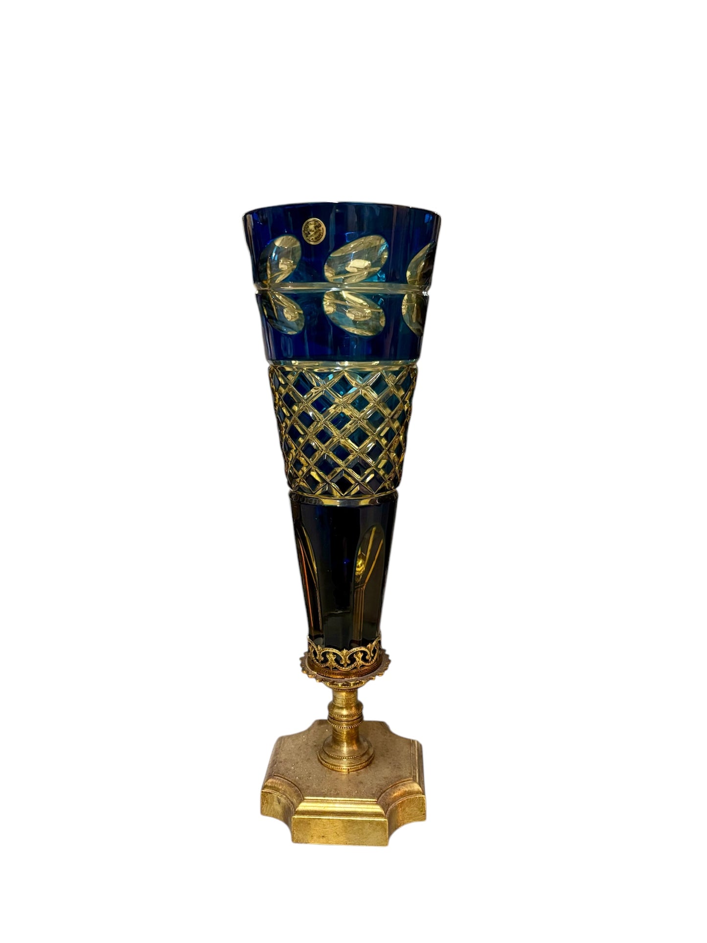 Vaso in Cristallo con Intarsi e Base in Bronzo