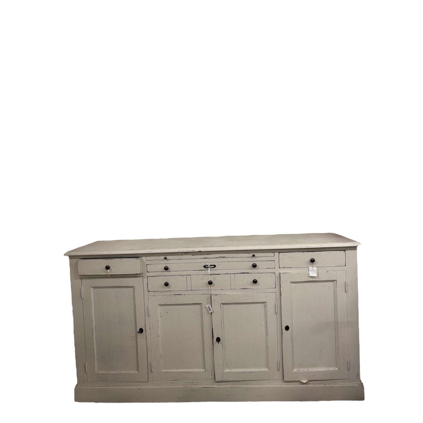 Credenza Alta in Legno Massello Stile Shabby –4 Ante, 3 Cassetti e Mensola Aggiuntiva