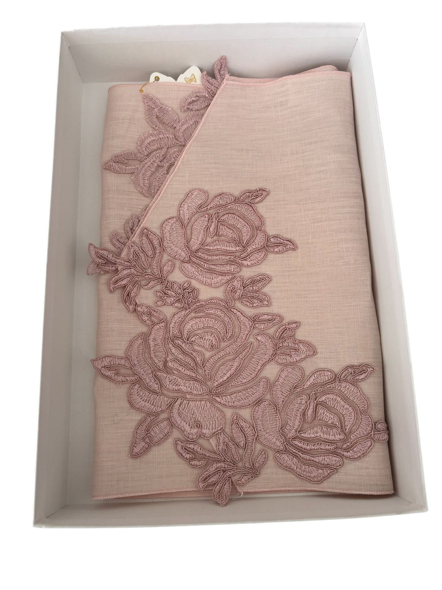 Runner in Lino Rosa con Ricamo 78x33 cm – Fiori di Lena