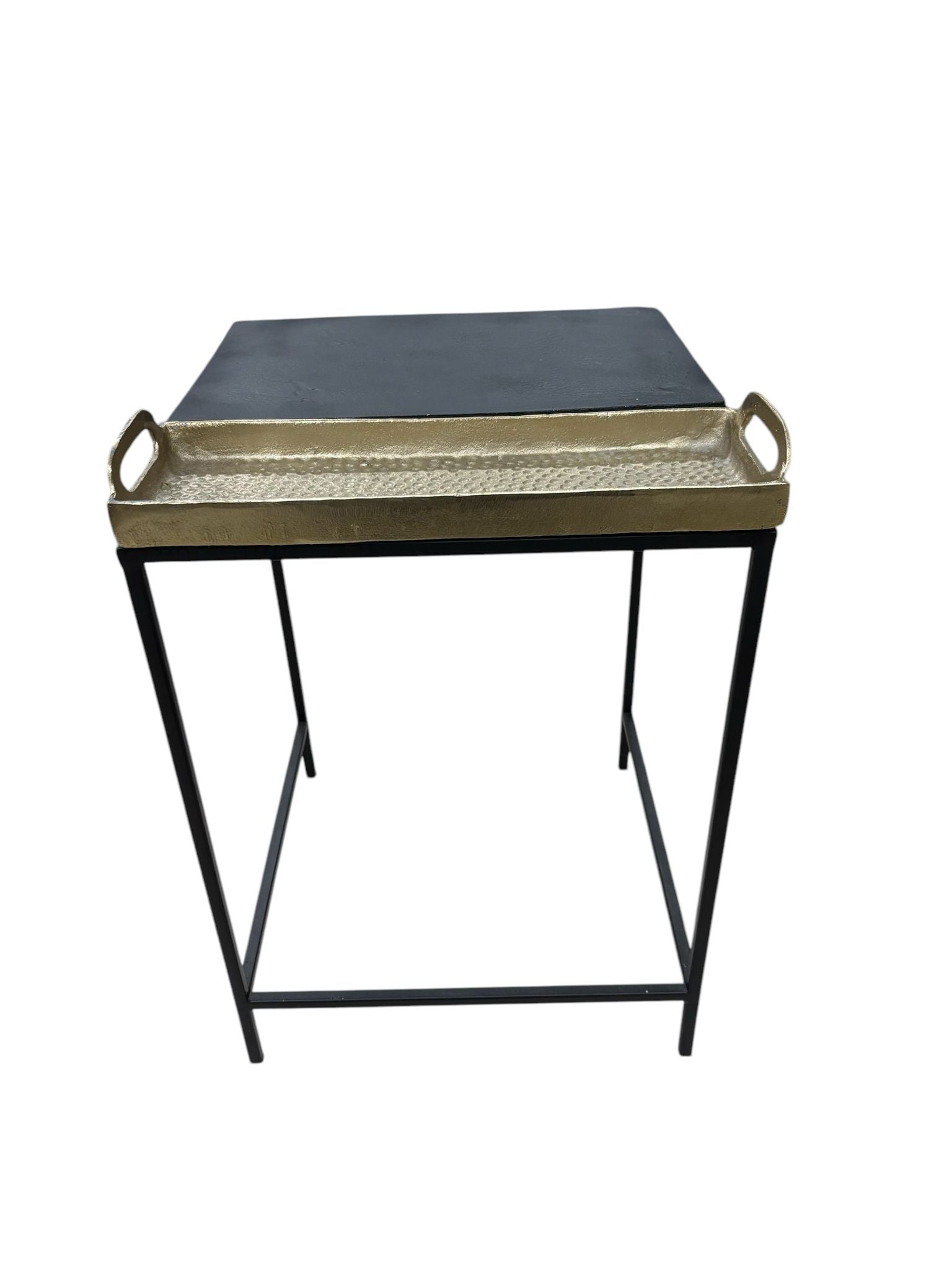 Tavolino in Ferro Battuto Nero con Vassoio Oro 50 h cm - In Art