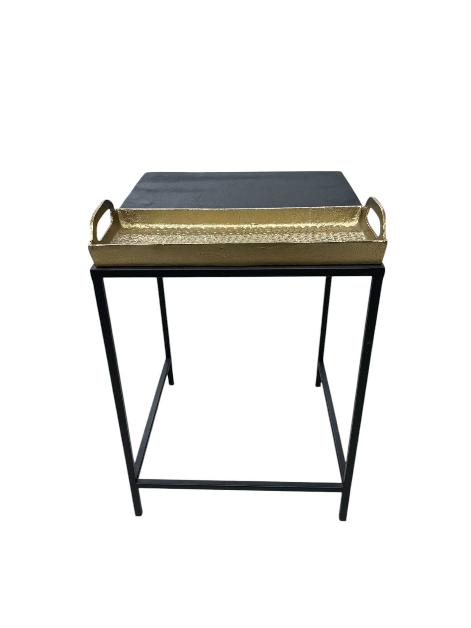 Tavolino in Ferro Battuto Nero con Vassoio Oro 60 h cm - In Art