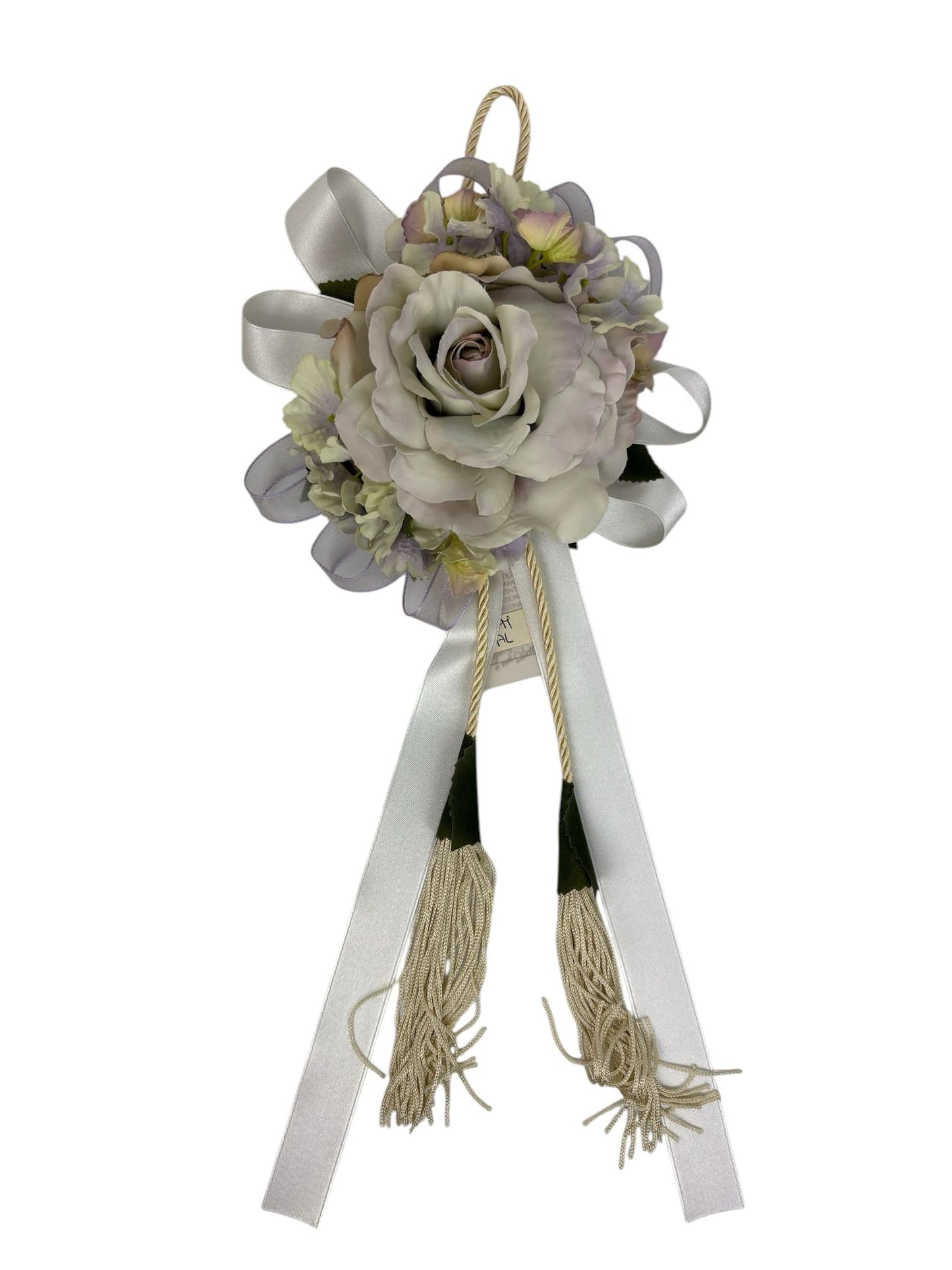 Nappa Decorativa con Rosa Lilla e Nastri Lavanda 36 cm - Fiori di Lena