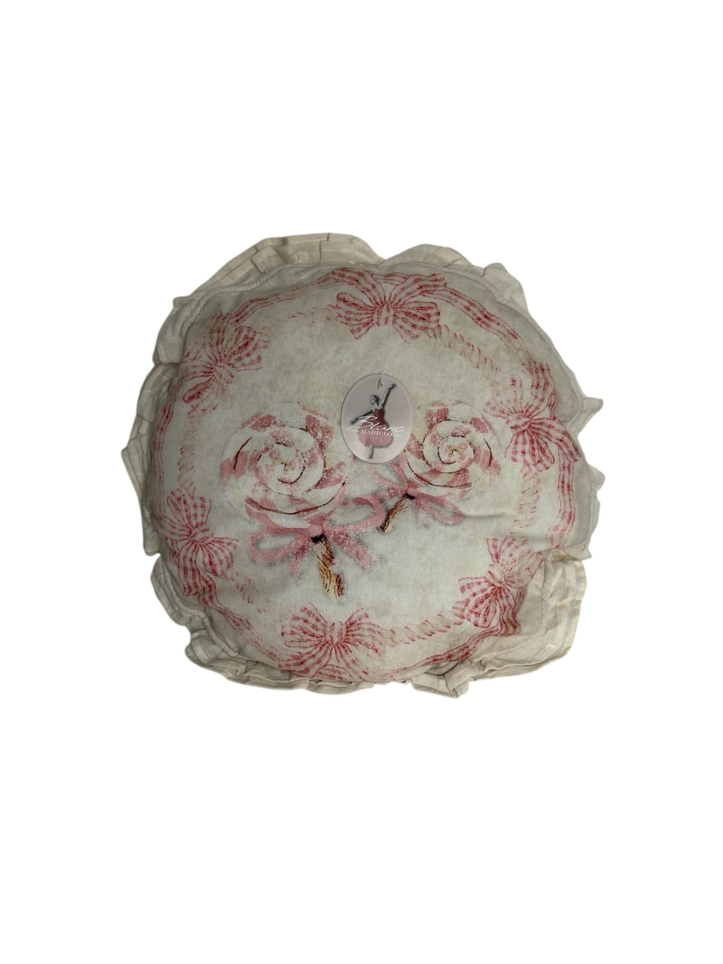 Cuscino Tondo con Rouches e Motivi di Danza 45 cm - Blanc Mariclo
