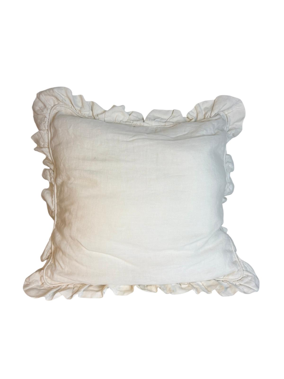 Cuscino in Cotone Bianco Naturale con Volant 50x50 cm - Fiori di Lena