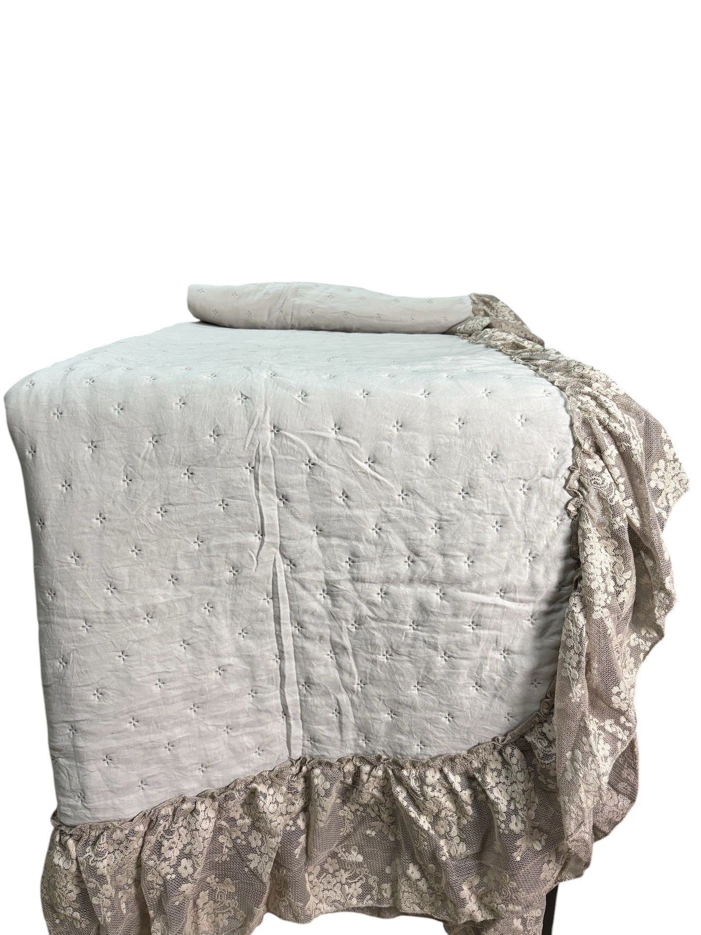 Trapuntino Matrimoniale con Volant in Pizzo 260x260 cm - Blanc MariClo’