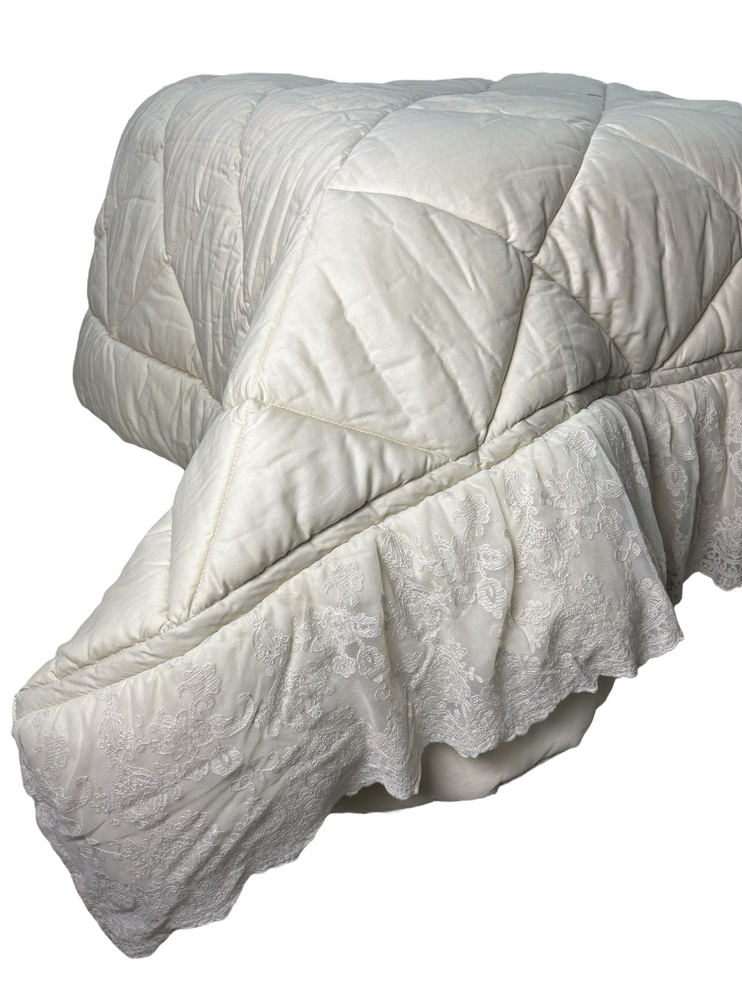 Trapunta Matrimoniale in Cotone con Pizzo 270x270 cm - Officina Tessile