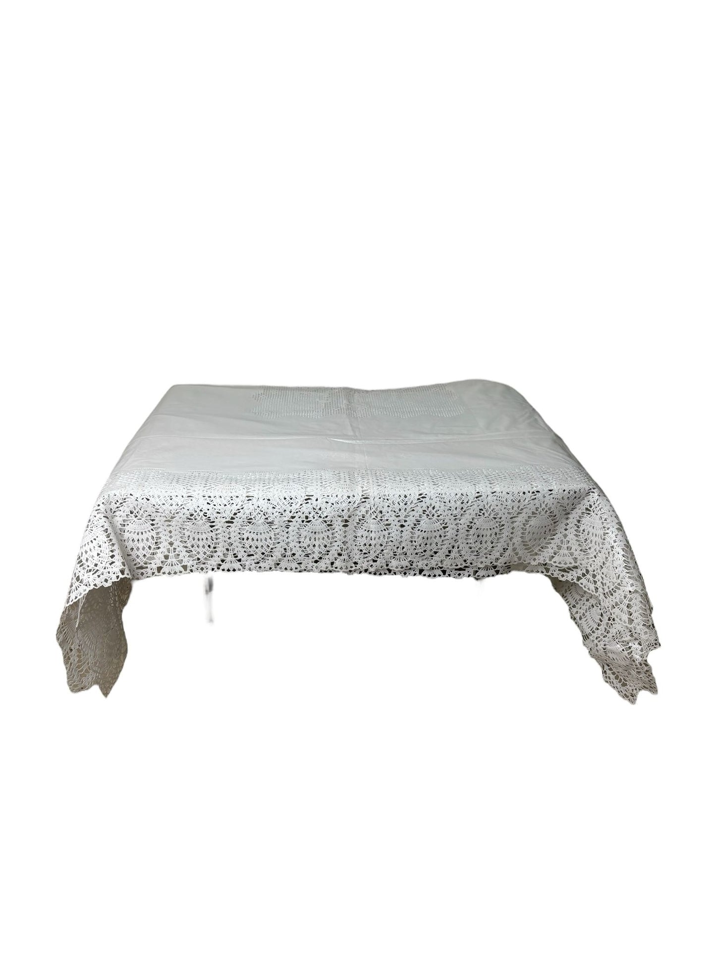 Tovaglia in Plastica con Ricami e Smerli 140x140 cm - Blanc MariClo'