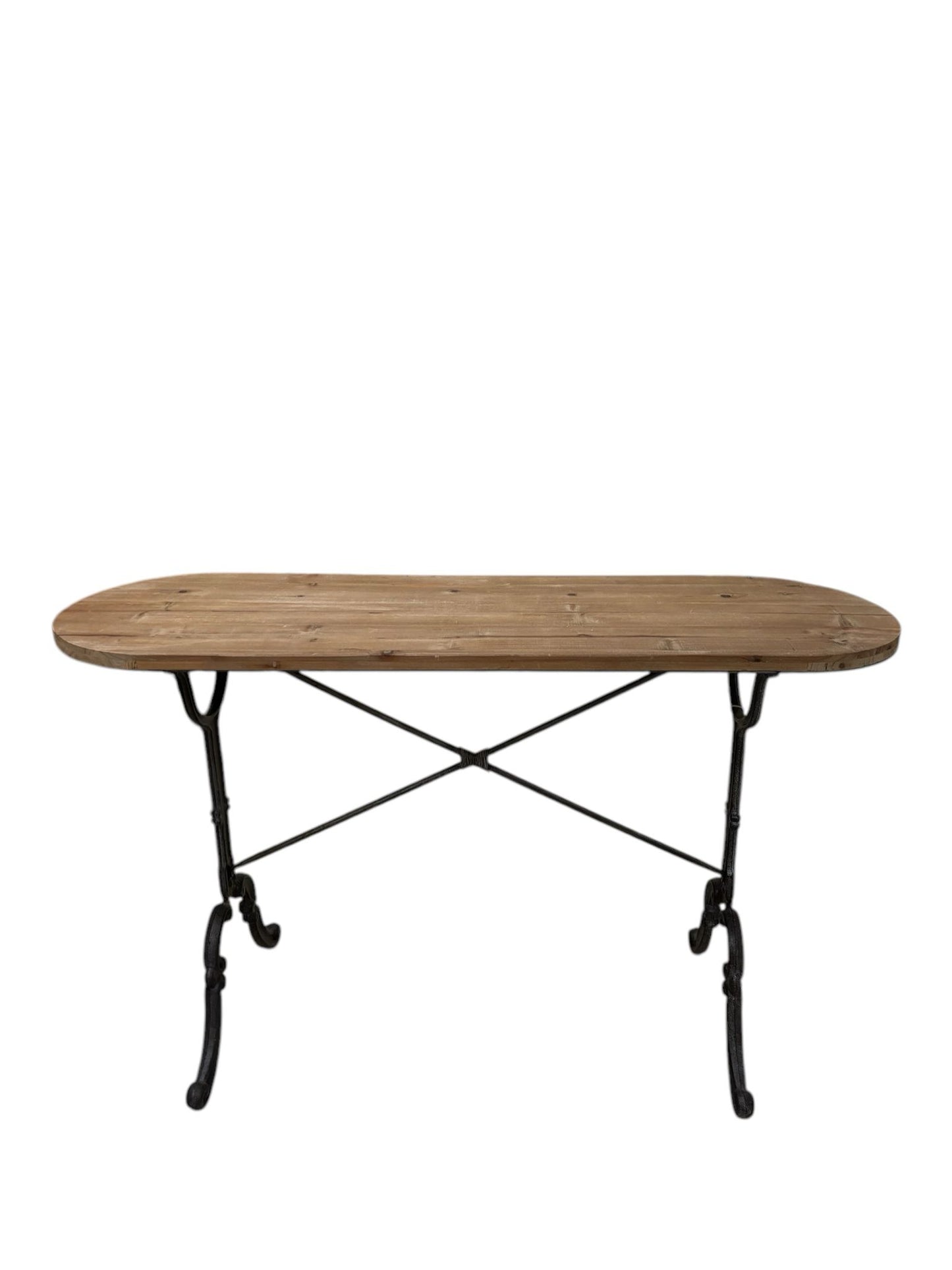 Tavolo Consolle con Gambe in Ferro Battuto e Piano in Legno - In Art