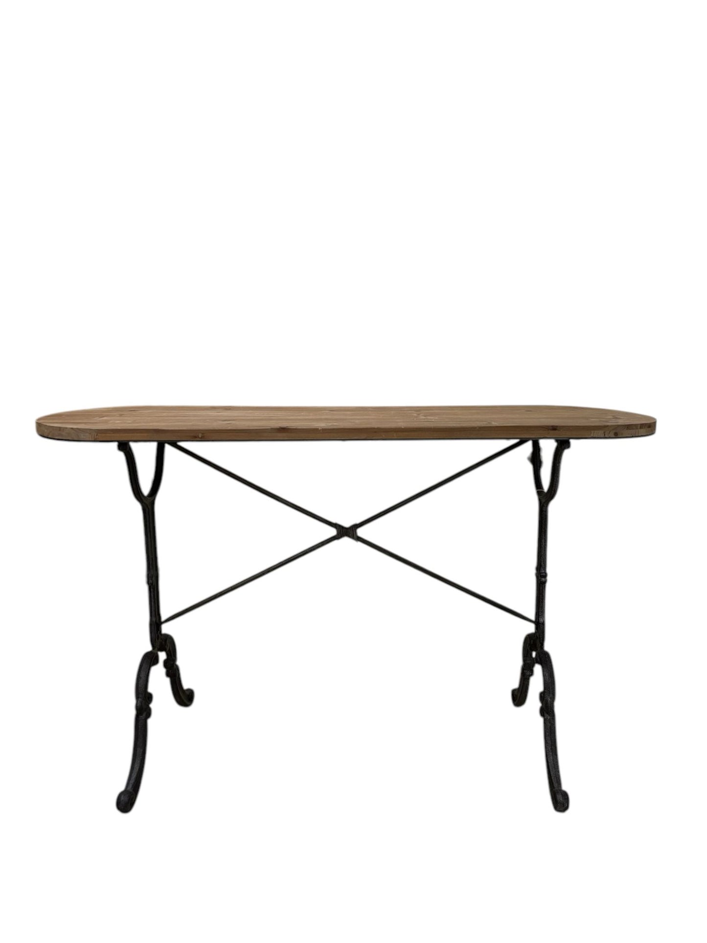 Tavolo Consolle con Gambe in Ferro Battuto e Piano in Legno - In Art