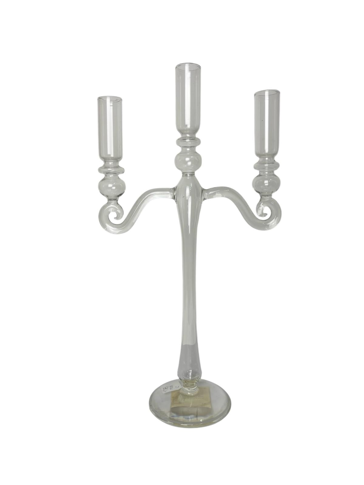 Candelabro a Tre Braccia in Vetro Trasparente 20x38 h cm- Bruco
