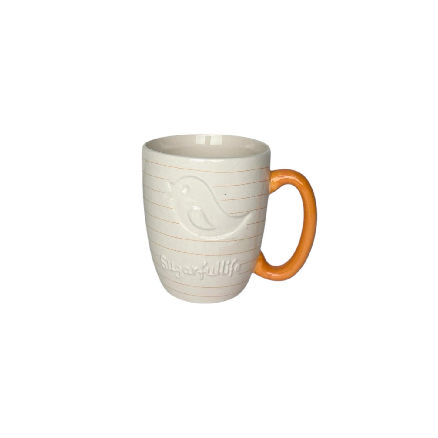 Tazza in Ceramica con Uccellino e Manico Arancione - Linea Sugarfullife