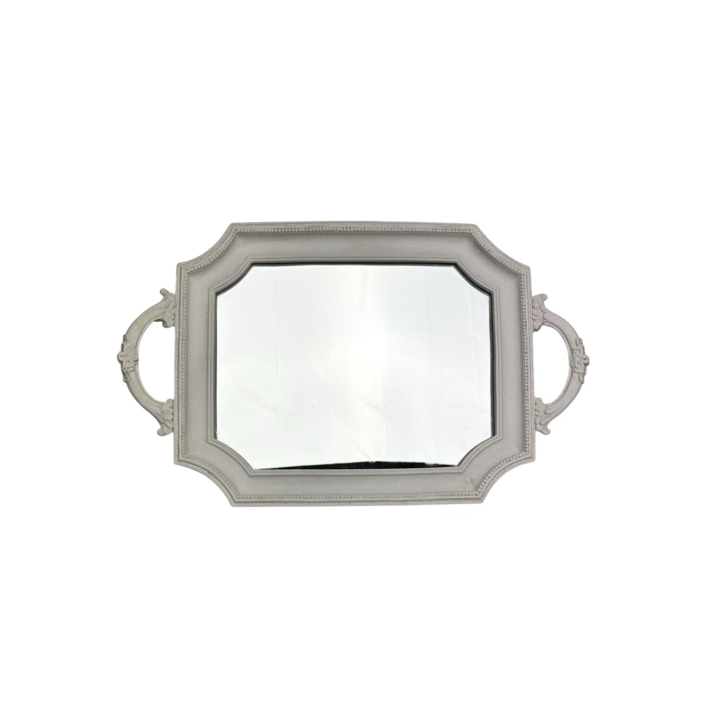 Vassoietto in Legno MDF Bianco con Base Specchiata e Manici