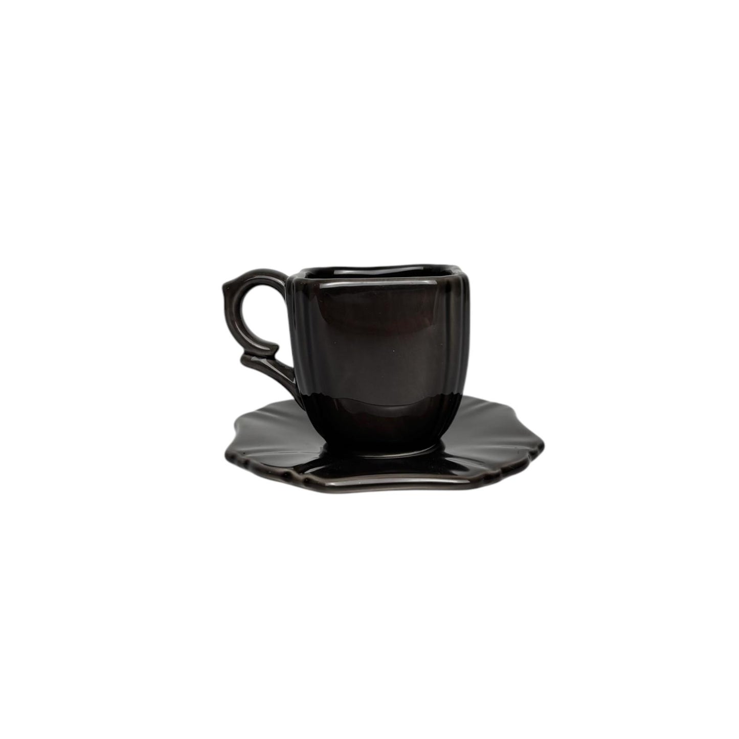 Set di 6 Tazzine da Caffè in Ceramica con Piattino Smerlato - Forma Squadrata