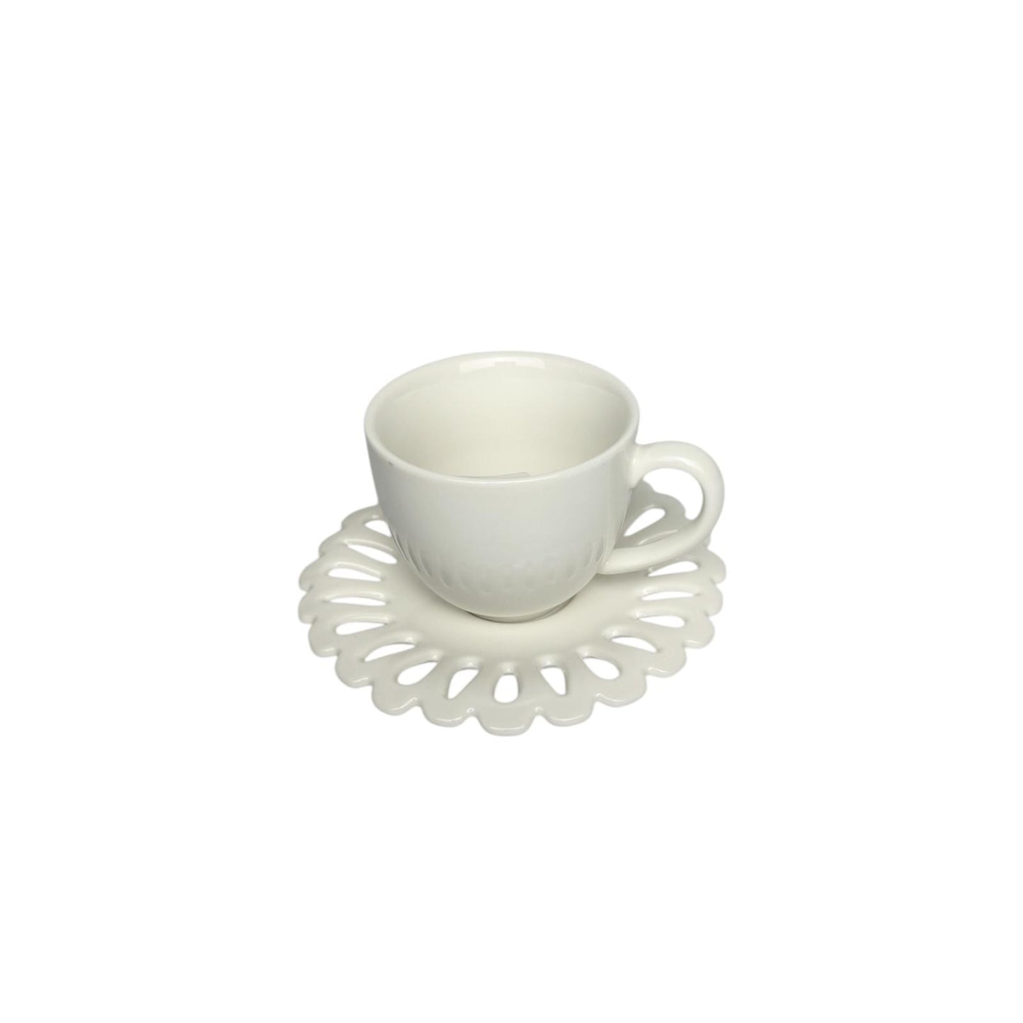 Set di 6 Tazzine da Caffè con Piattino Traforato in Porcellana Bianca – La Porcellana Bianca