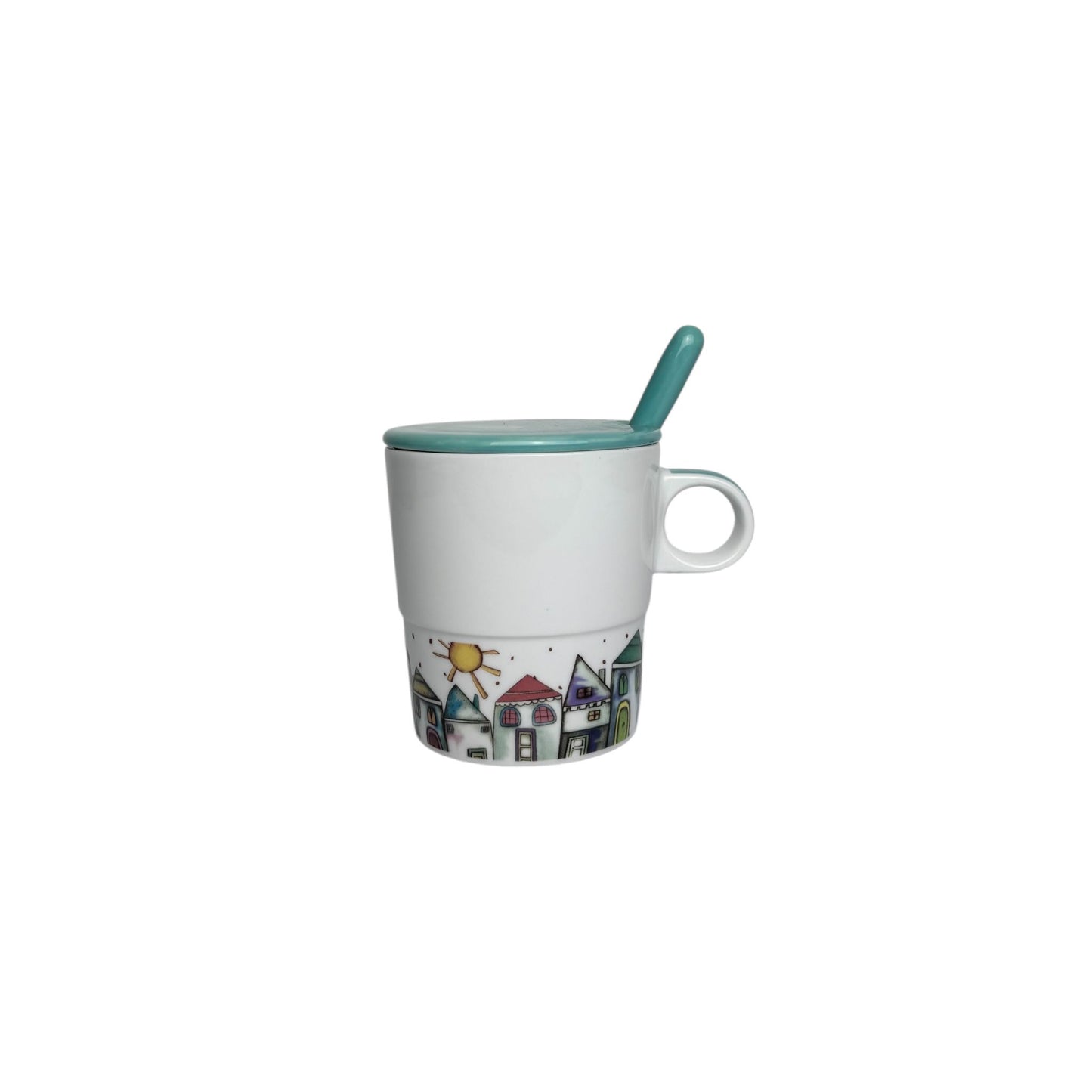 Tazza da Tè in Porcellana Bianca con Decori e Coperchio Verde Ottanio – Egan