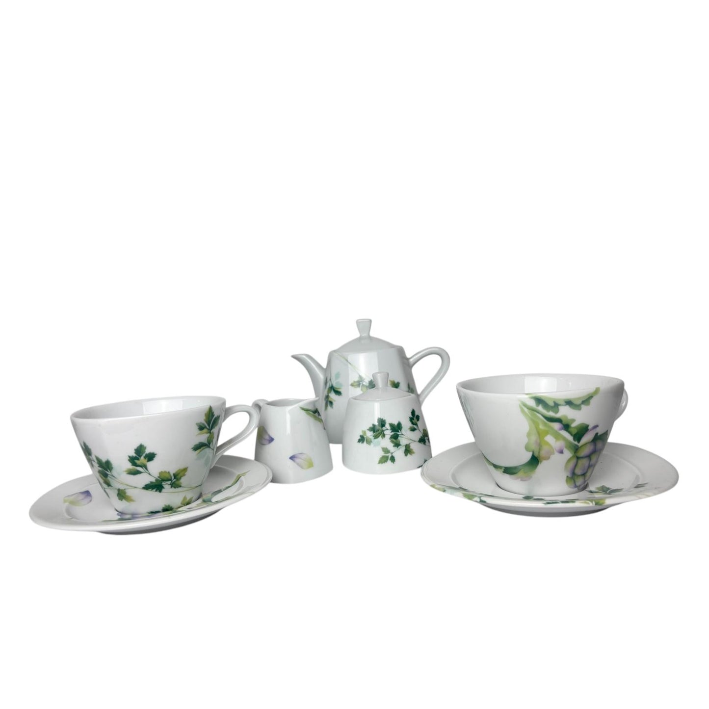 Set Colazione in Porcellana Finissima con Decori Verde e Lilla – d'Ancap