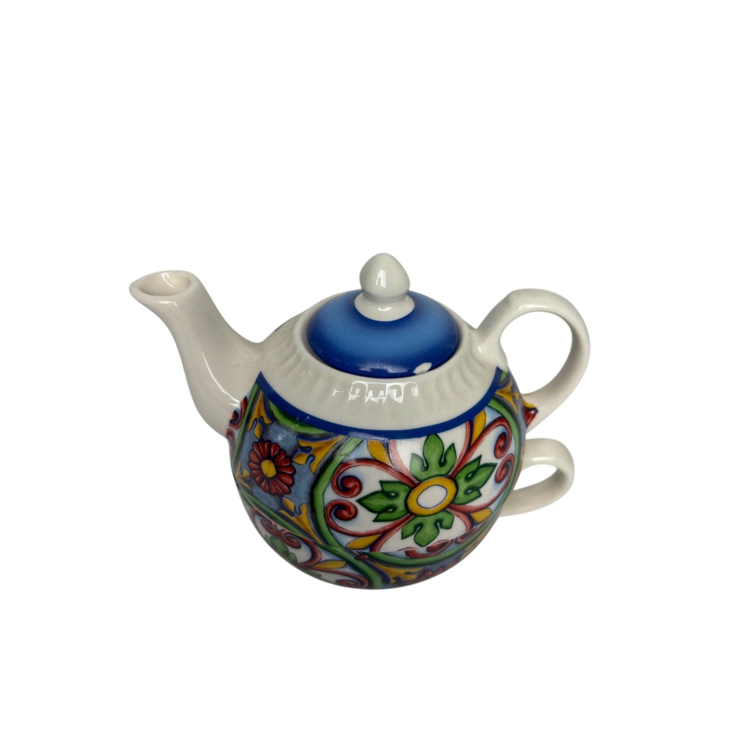 Tea for One in Porcellana Bianca con Decori Ispirati alle Maioliche – Emò