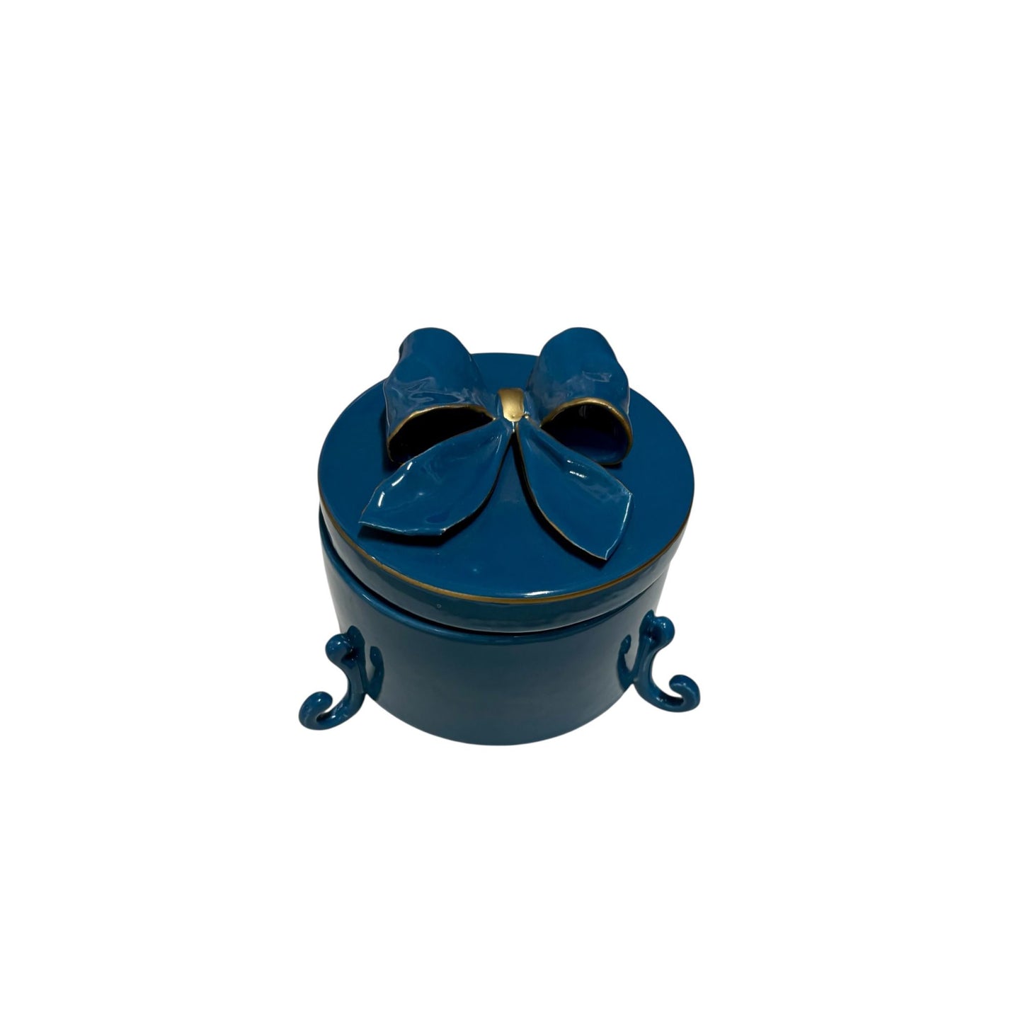 Scatola Tonda con Piedini e Fiocco 3D in Ceramica Blu – Sara's Idea
