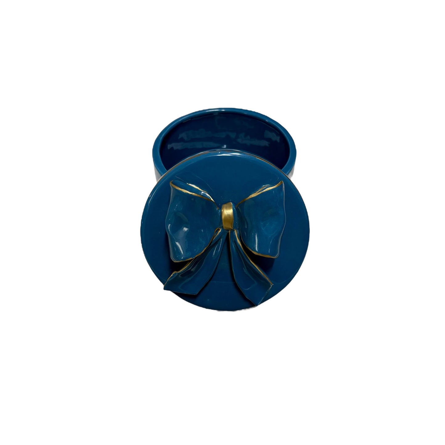 Scatola Tonda con Piedini e Fiocco 3D in Ceramica Blu – Sara's Idea