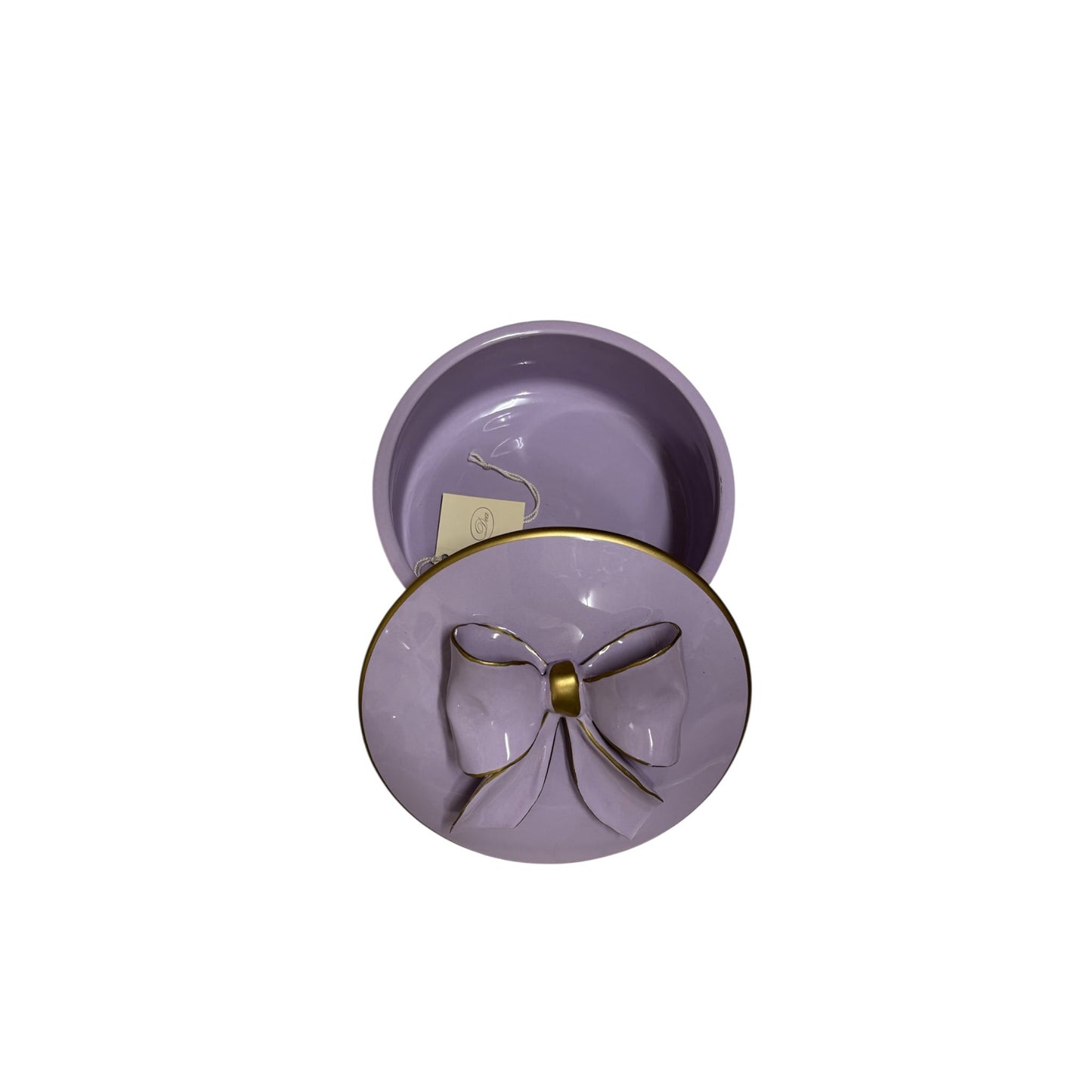 Scatola Tonda Lilla con Fiocco 3D in Ceramica – Dea Capodimonte