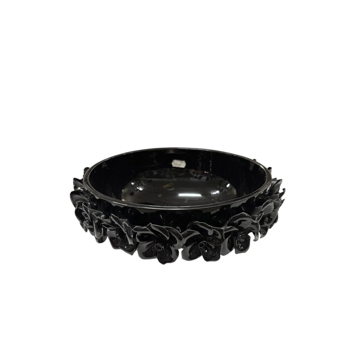 Centrotavola Tondo in Ceramica Nera con Fiori 3D – Sinum Home