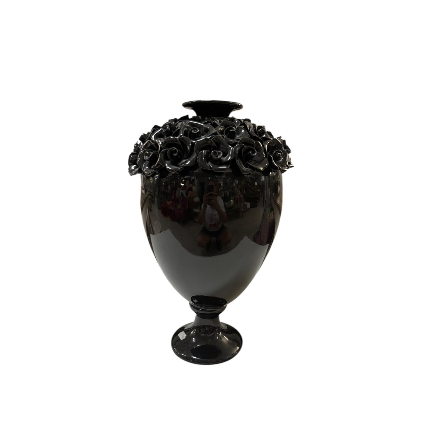 Vaso in Ceramica Nera con Fiori 3D 43 h cm – Sinum Home