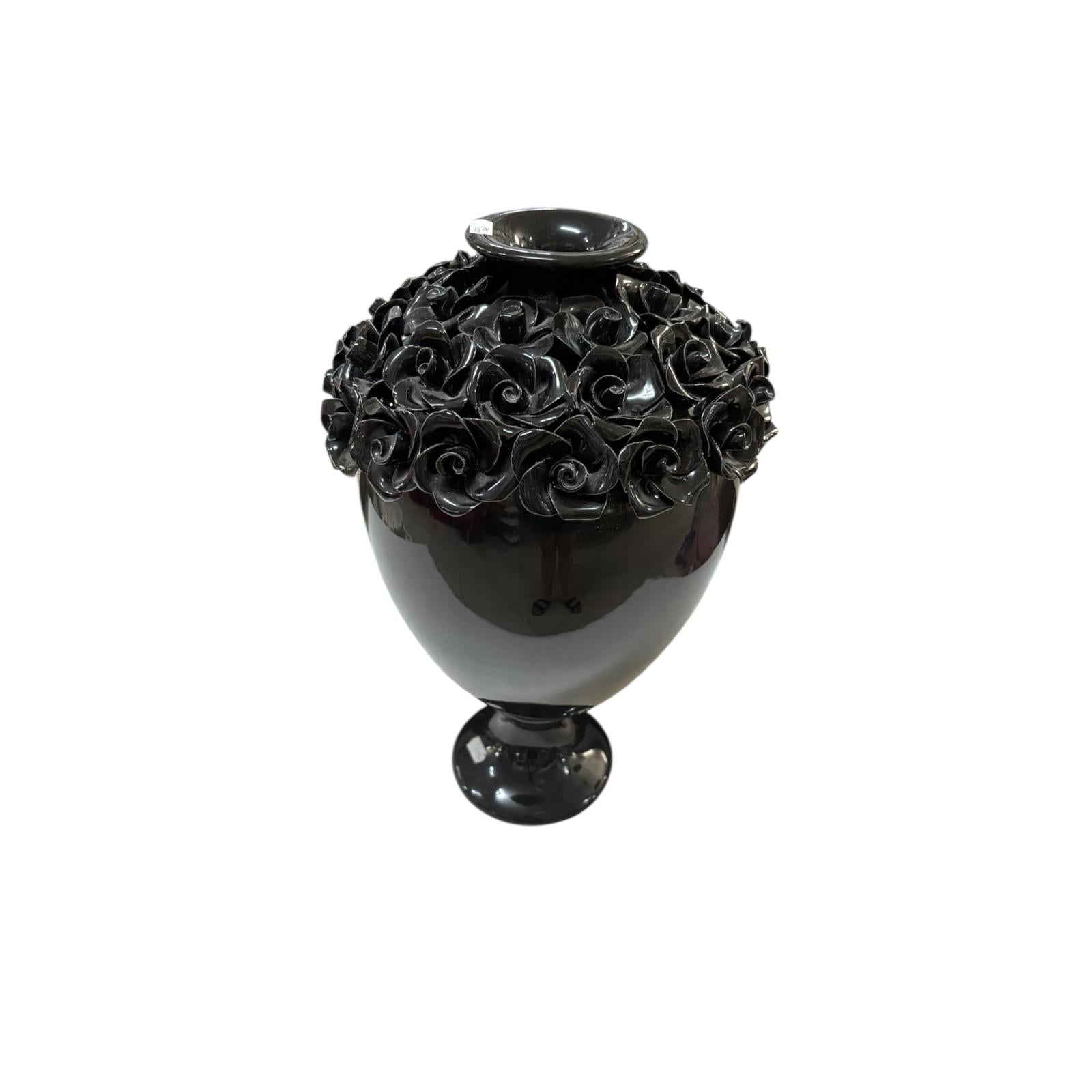 Vaso in Ceramica Nera con Fiori 3D 43 h cm – Sinum Home