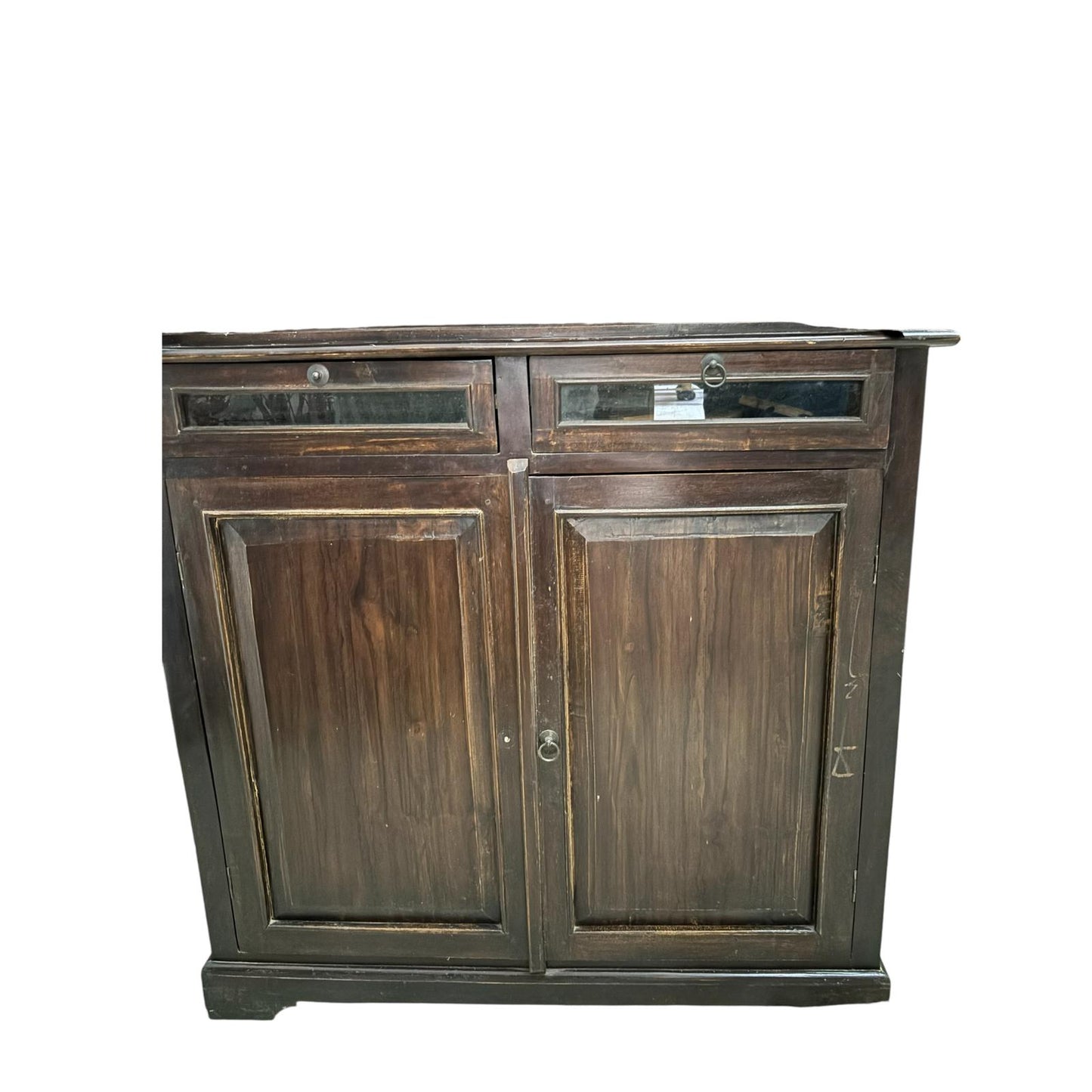 Credenza in Legno Massello di Sheesham con Ante in Vetro 188 h cm– Da Restaurare