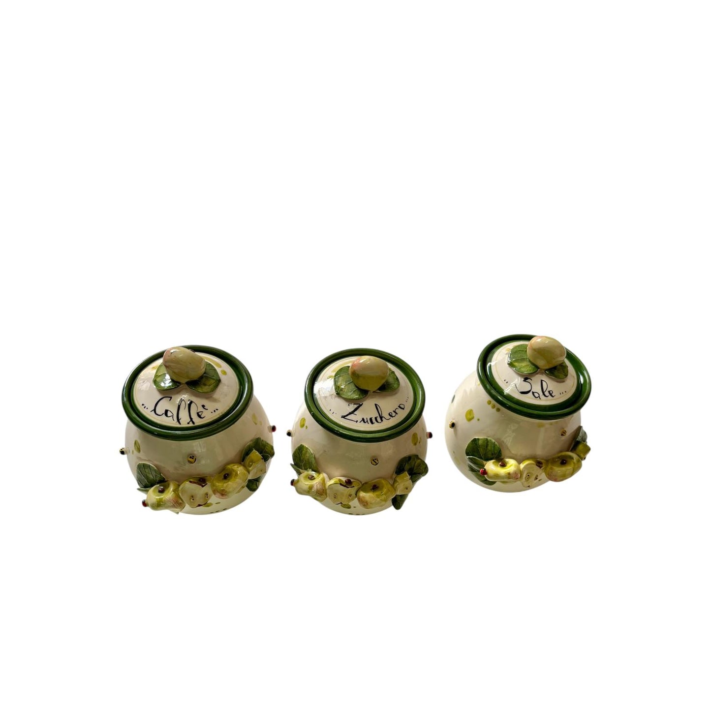 Set Barattoli in Ceramica con Decorazioni Fruttate in Verde - Fatto a Mano