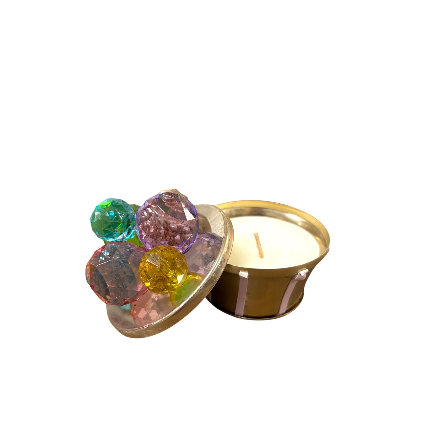 Candela in Metallo Oro con Sfere in Vetro Colorato – Madrhelen