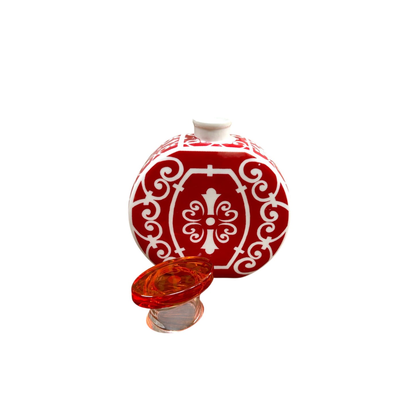 Bottiglia Tonda in Ceramica Rossa con Decori Bianchi 14 h cm – Baci Milano