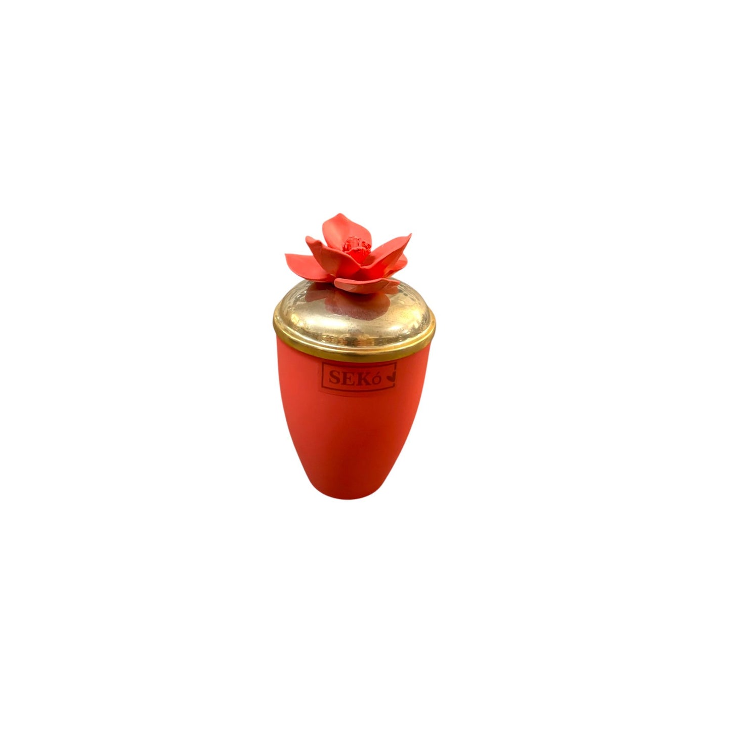 Candela in Vetro Corallo con Coperchio e Fiore 12 h cm – Sekò