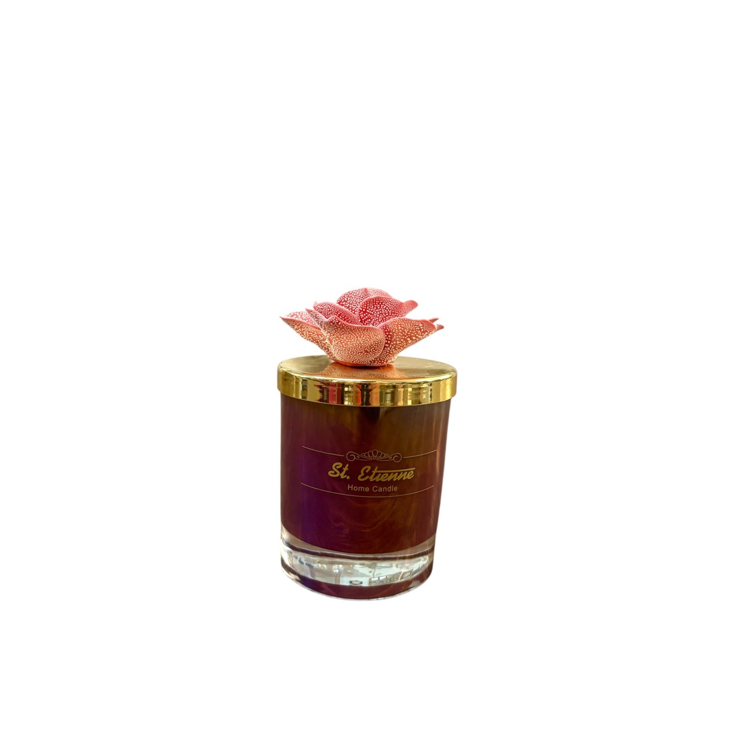 Candela in Vetro Magenta con Coperchio e Fiore 13 h cm – St. Etienne