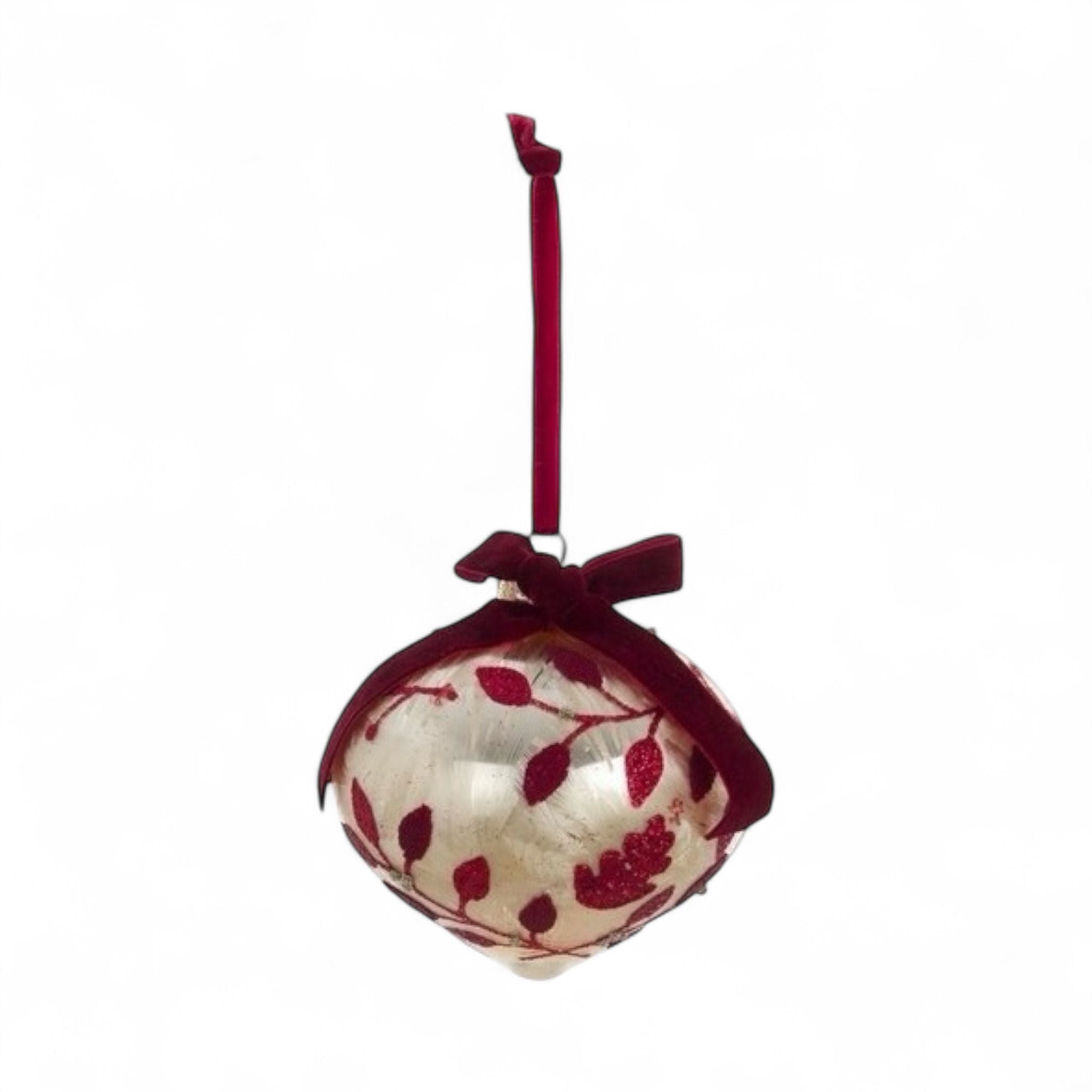 Decorazione a Goccia in Vetro Platino con Decori Rosso Scuro 10x10 cm- Blanc Mariclò