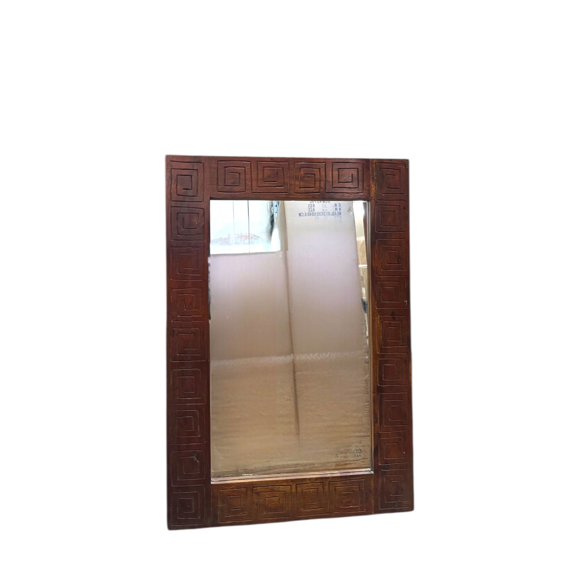 Specchio con Cornice in Legno di Sheesham con Intarsi - Finitura Noce