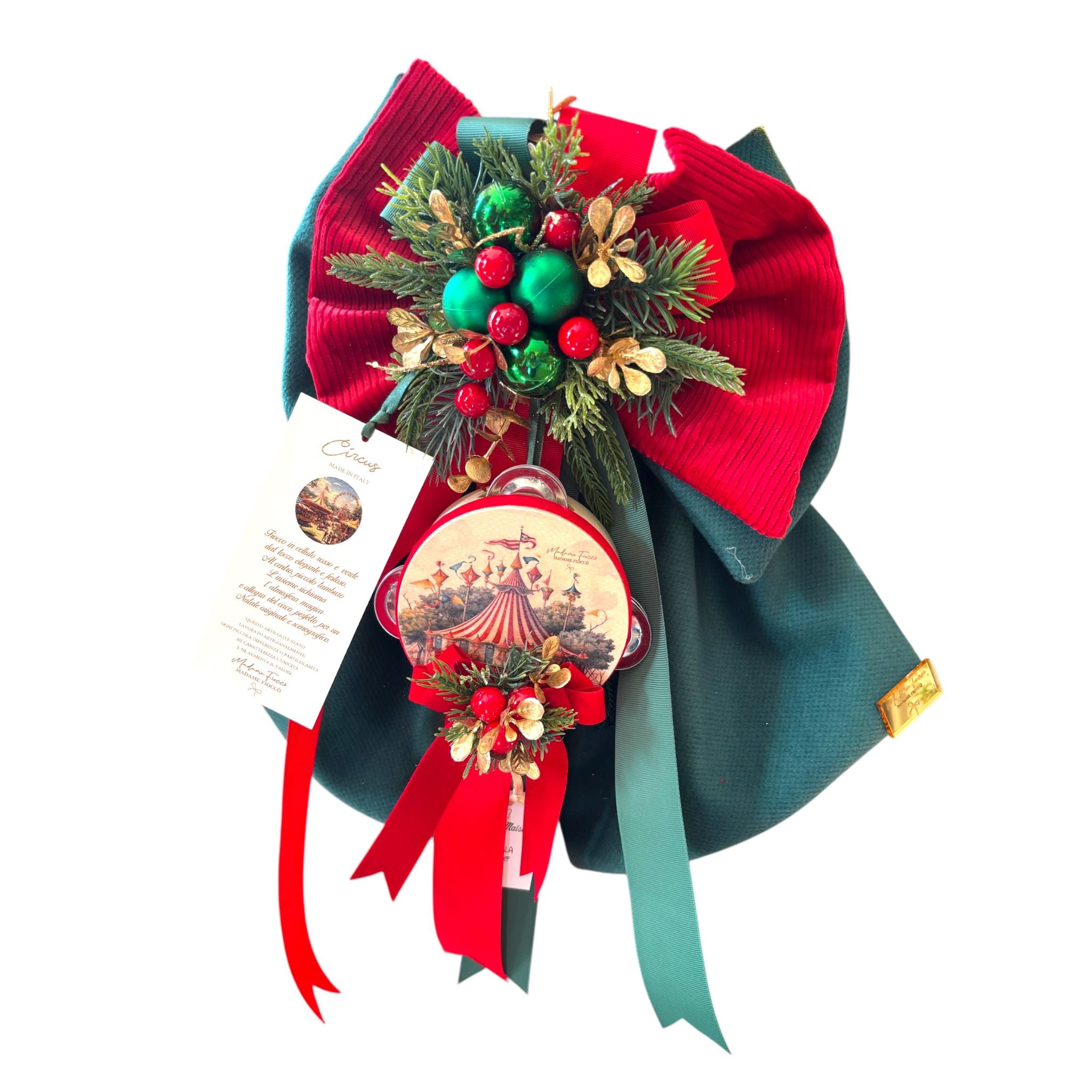 Fiocco Velluto Verde e Rosso  “Circus” 40 h cm - Madame Fioccò