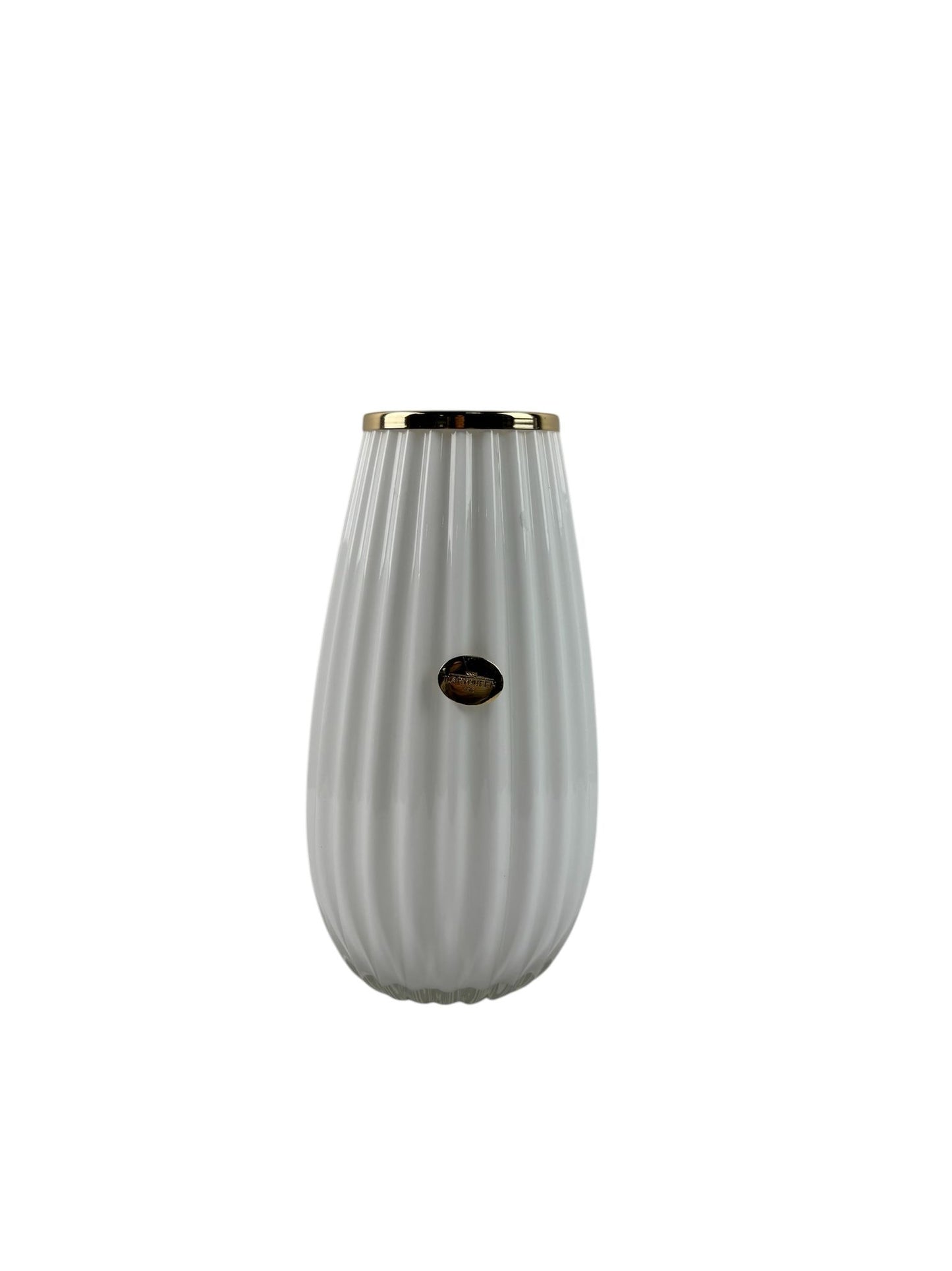 Vaso in Vetro Colorato Bianco 26 h cm con Dettagli Oro – Ilary Queen