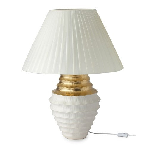 Lampada in Gres Bianco e Oro con Cappello