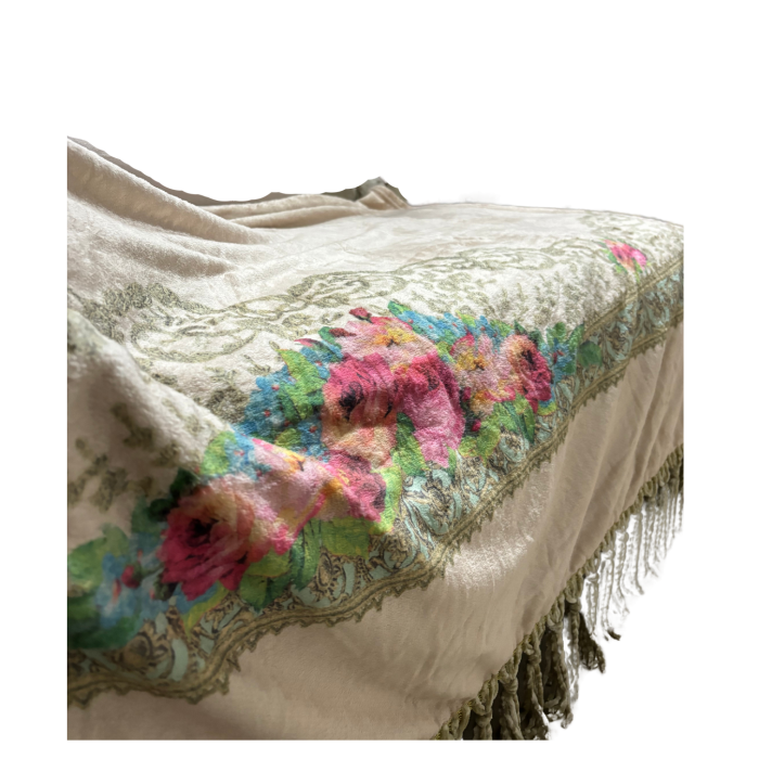 Plaid Romantico con Rose e Frange Vellutate