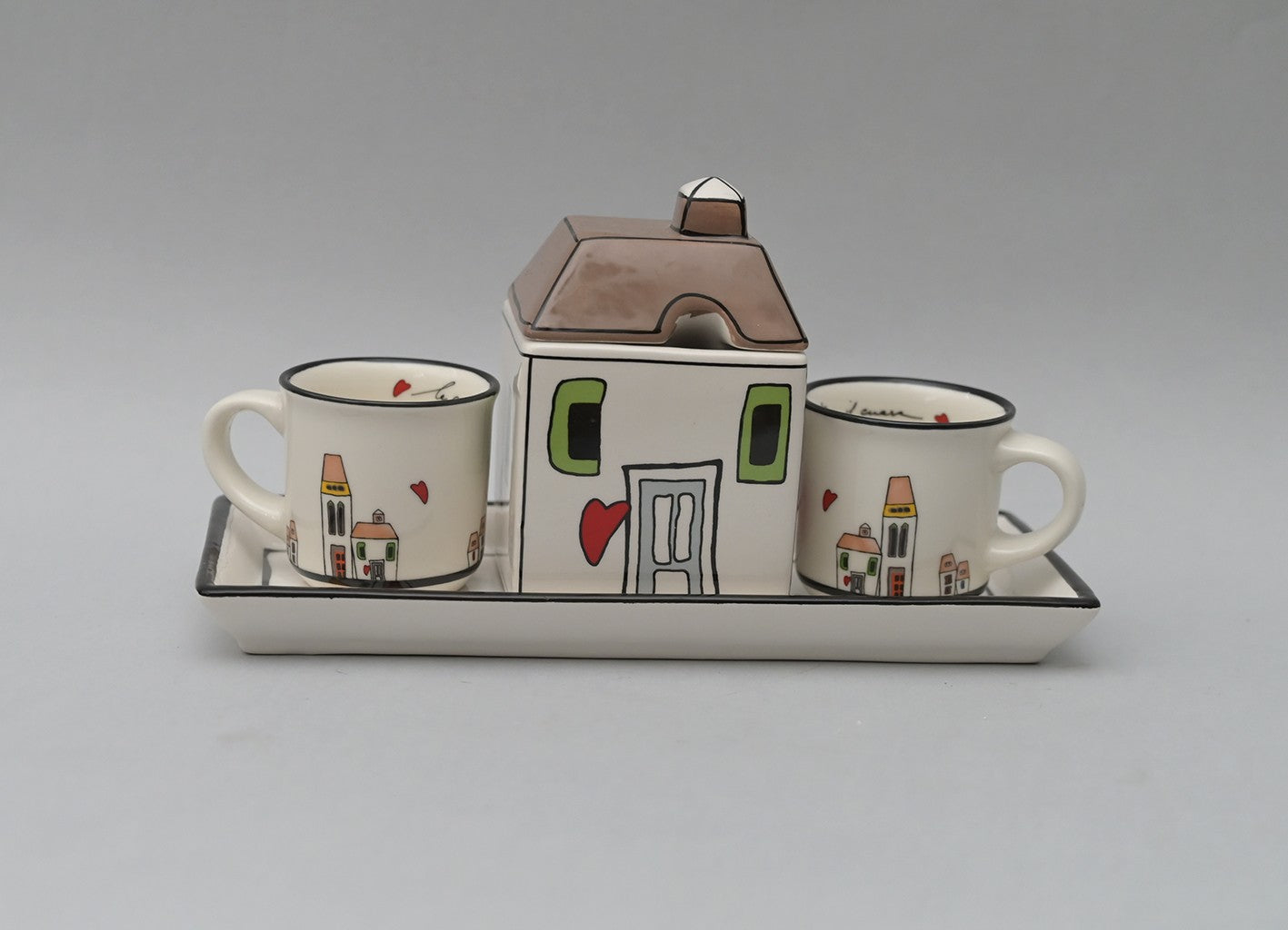 Set Vassoio 2 Tazze e Zuccheriera Casette