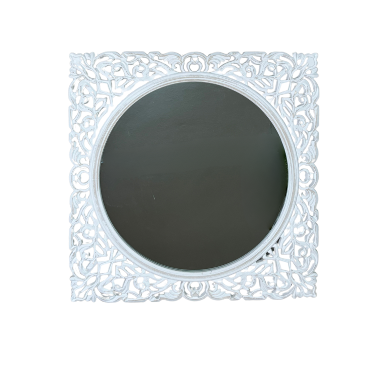 Specchio con Cornice Quadrata Bianca 55 cm