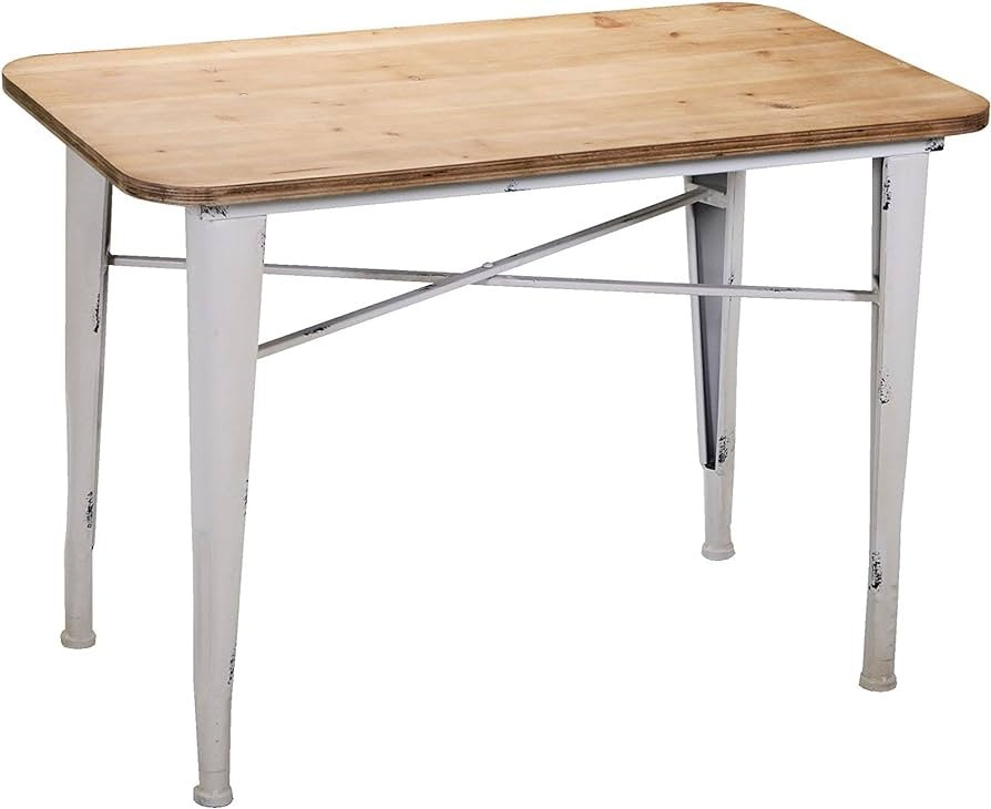 Tavolino Rettangolare in Legno con Base in Metallo Bianco