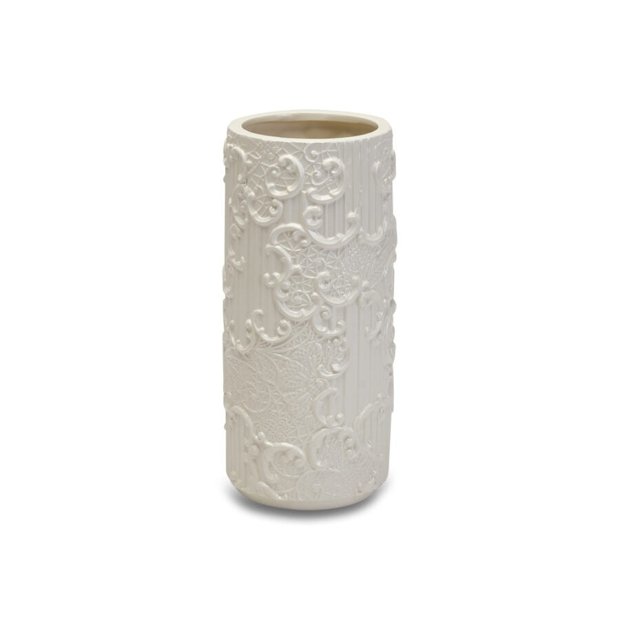 Vaso Cilindrico in Ceramica Bianca "Dentelle"